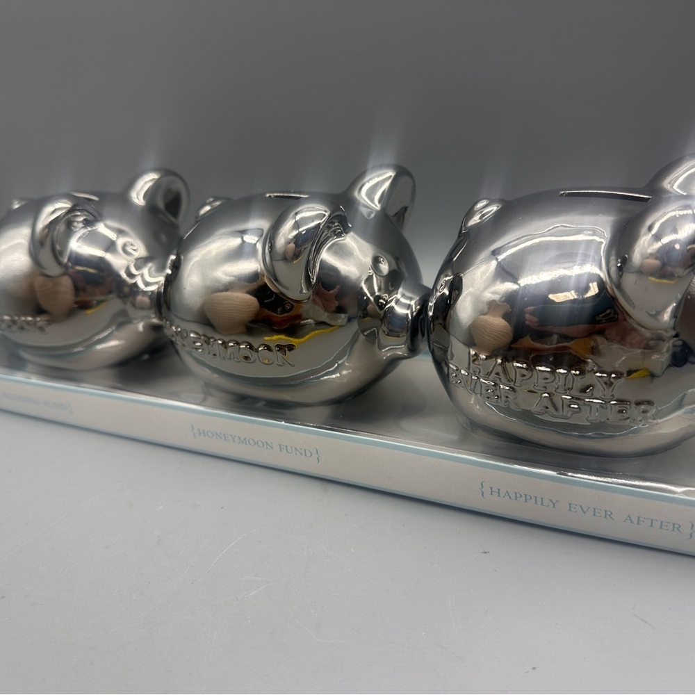 Three-Piece Silver Wedding Piggy Bank Set by MichelDesigns